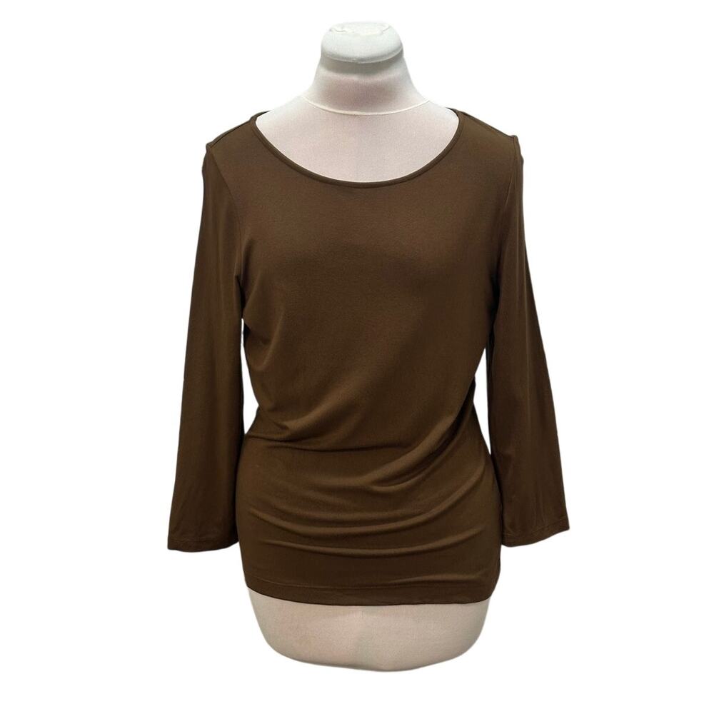LAUREN Ralph Lauren Chocolate Brown Buttery Soft 3/4 Sleeve Top MEDIUM Viscose
